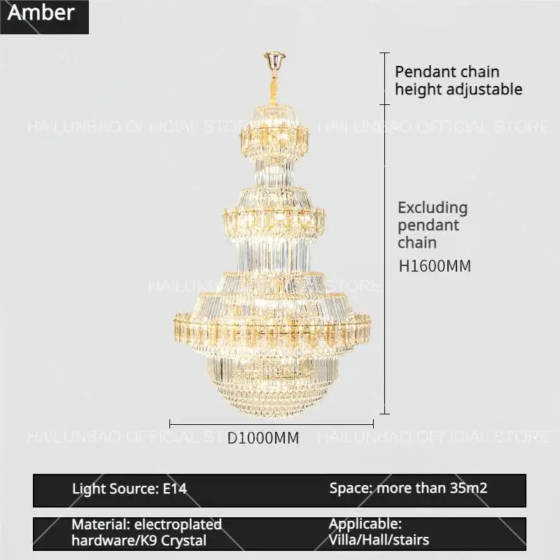 Gold Crystal Living Chandelier XL High-Ceiling