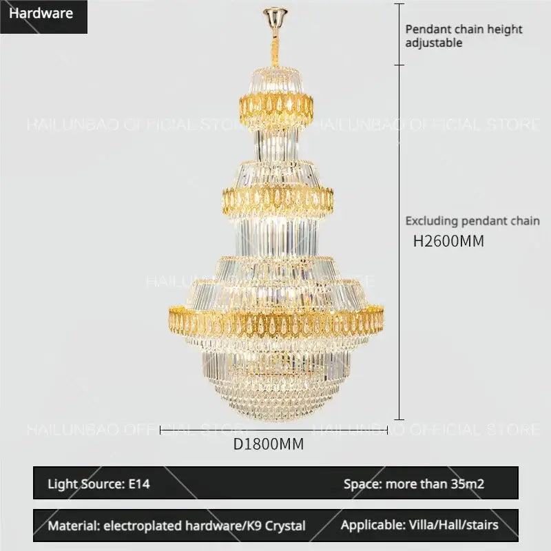 Gold Crystal Living Chandelier XL High-Ceiling