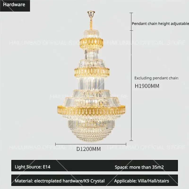 Gold Crystal Living Chandelier XL High-Ceiling