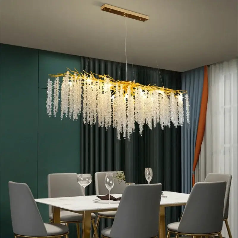 Gold Crystal Tassel Chandelier Cascading Design