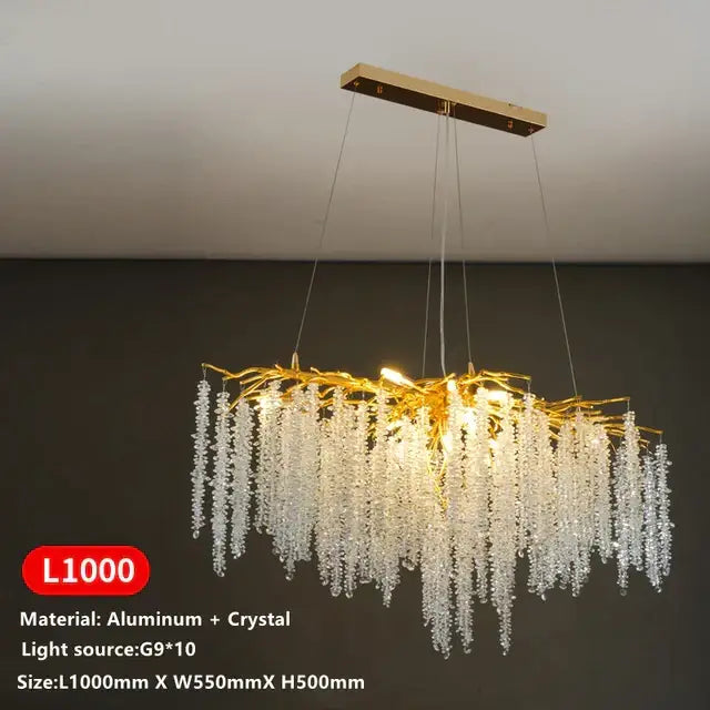 Gold Crystal Tassel Chandelier Cascading Design