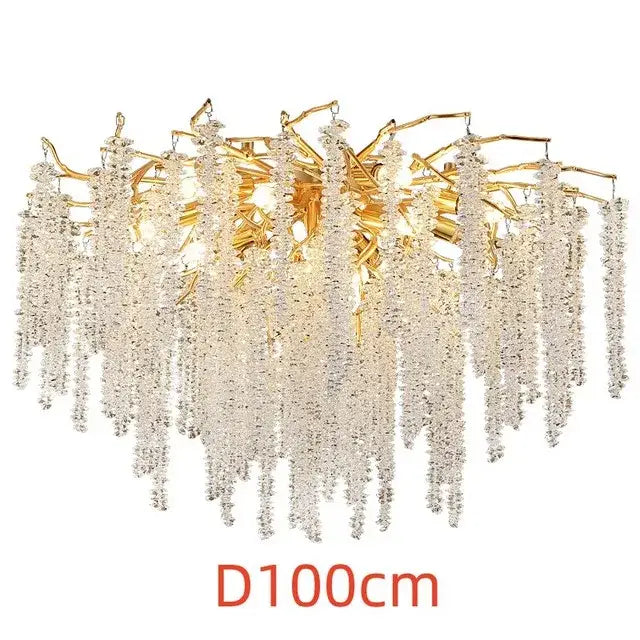 Gold Crystal Tassel Chandelier Cascading Design