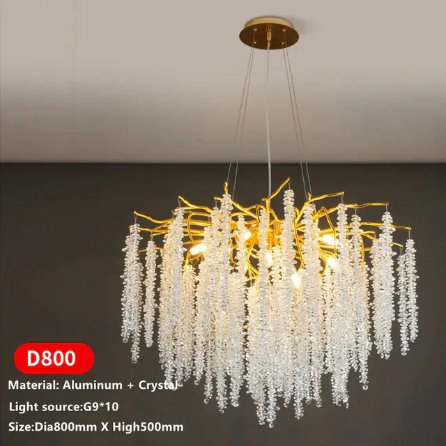 Gold Crystal Tassel Chandelier Cascading Design