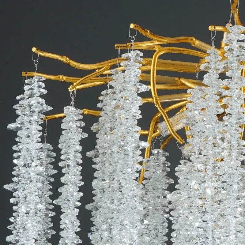 Gold Crystal Tassel Chandelier Cascading Design