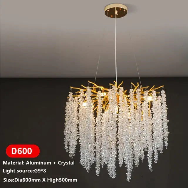 Gold Crystal Tassel Chandelier Cascading Design