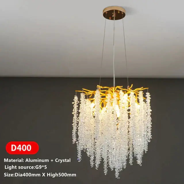 Gold Crystal Tassel Chandelier Cascading Design