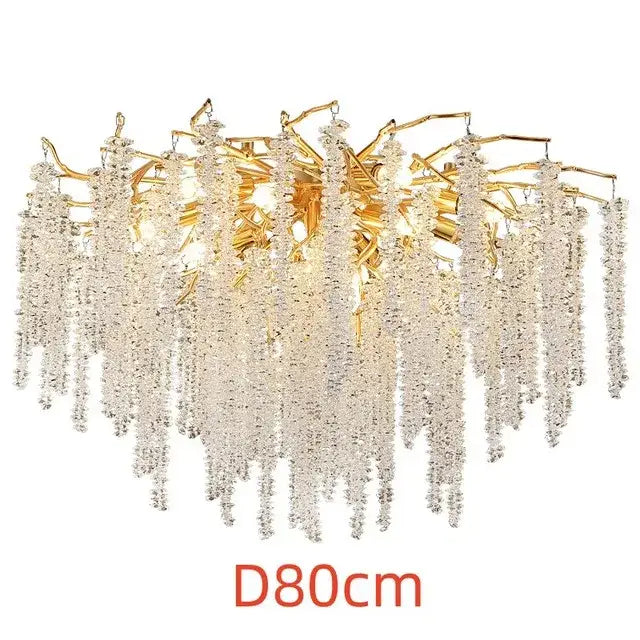 Gold Crystal Tassel Chandelier Cascading Design