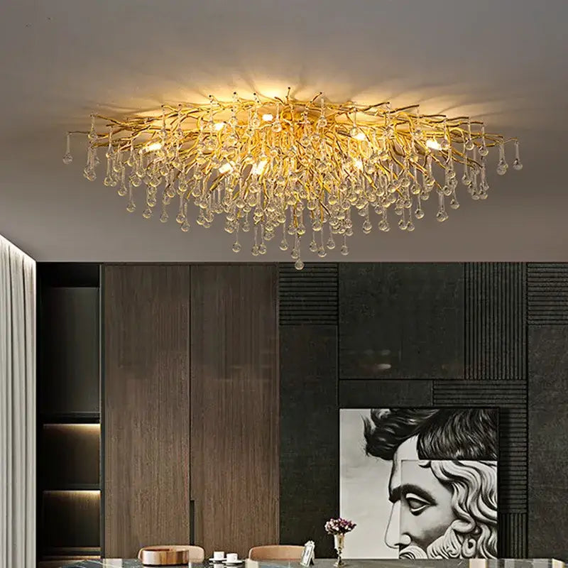 Gold Crystal Teardrop Chandelier with Adjustable Setting