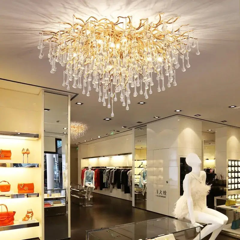Gold Crystal Teardrop Chandelier with Adjustable Setting