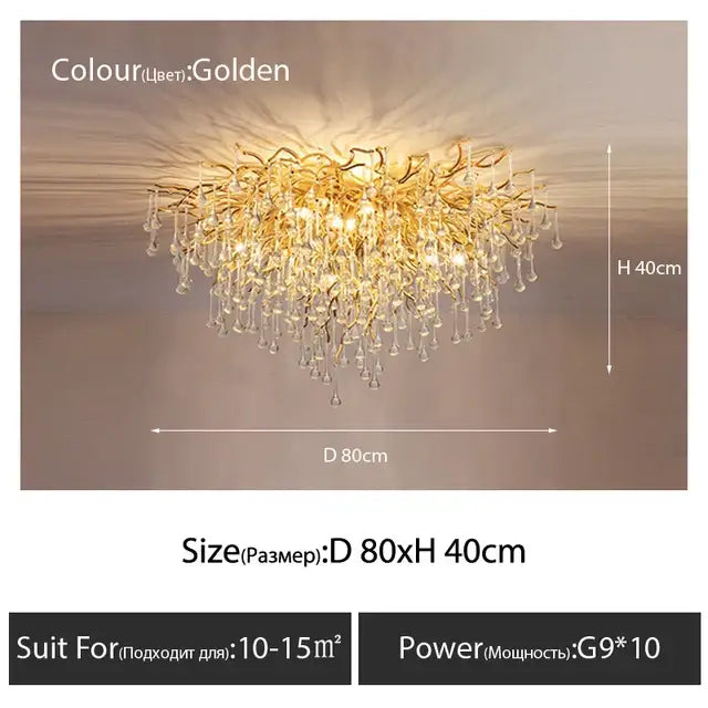 Gold Crystal Teardrop Chandelier with Adjustable Setting