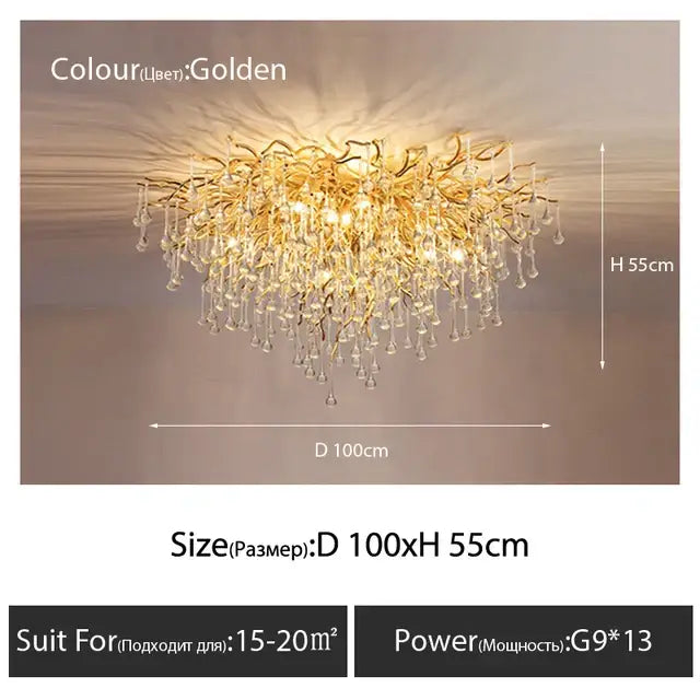 Gold Crystal Teardrop Chandelier with Adjustable Setting