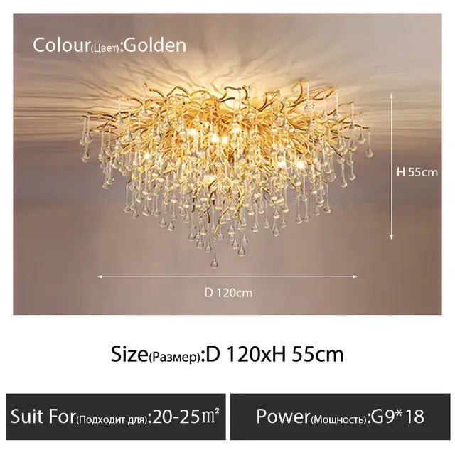 Gold Crystal Teardrop Chandelier with Adjustable Setting