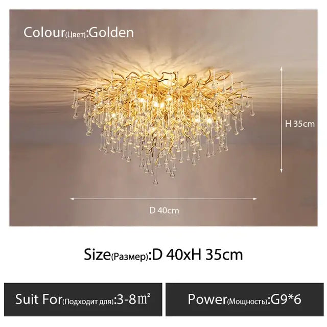 Gold Crystal Teardrop Chandelier with Adjustable Setting