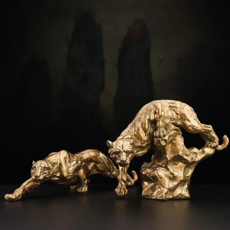 Golden Leopard Resin Figurine with Scrub Finish