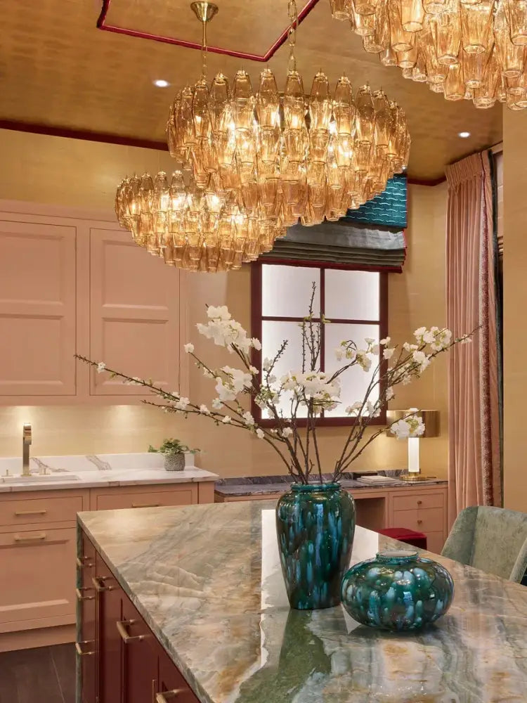 Gray Crystal Glass Chandelier