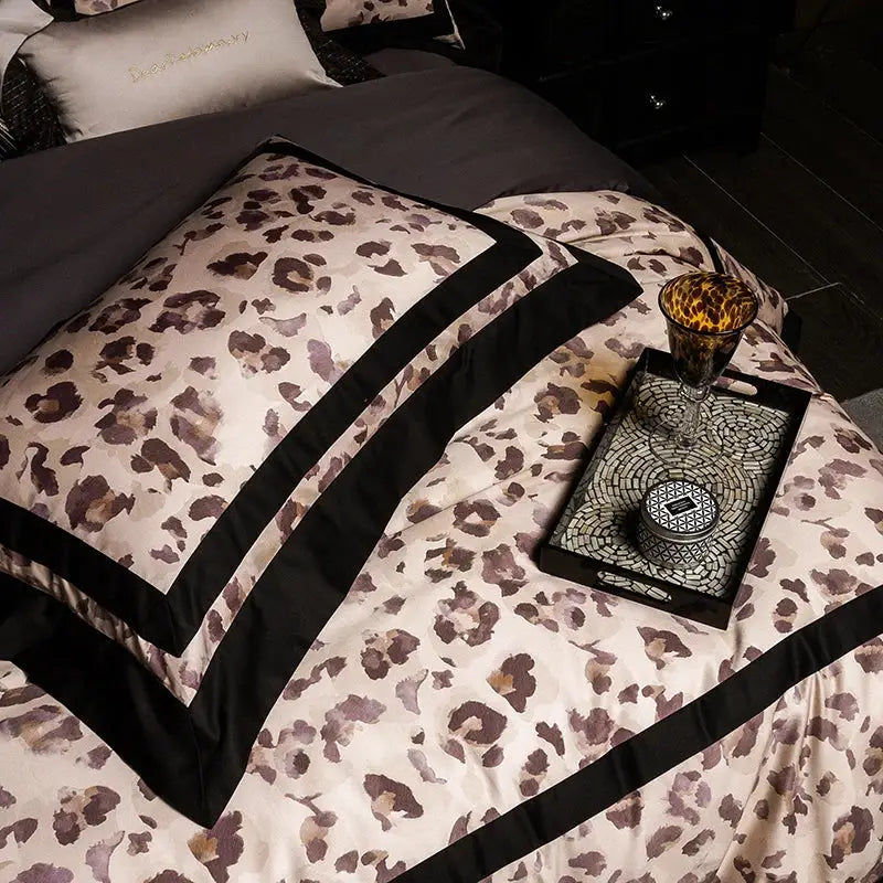 Cream Leopard Satin Bedding
