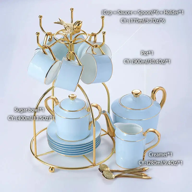 Blue Bone China Coffee Set