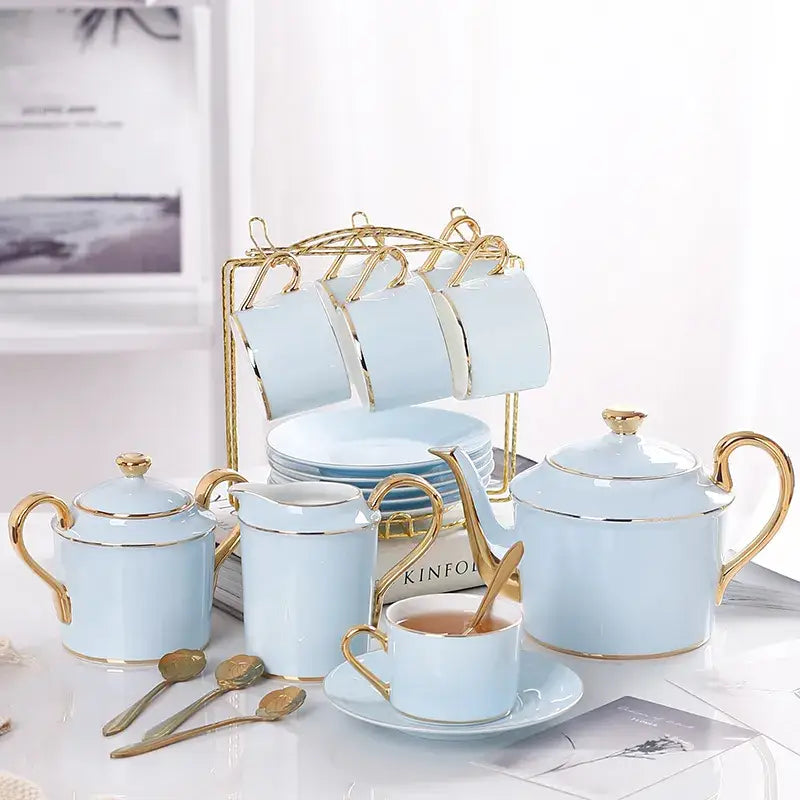 Blue Bone China Coffee Set