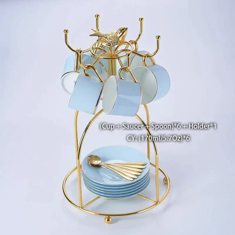 Blue Bone China Coffee Set