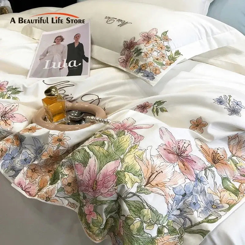 White Floral Cotton Bedding