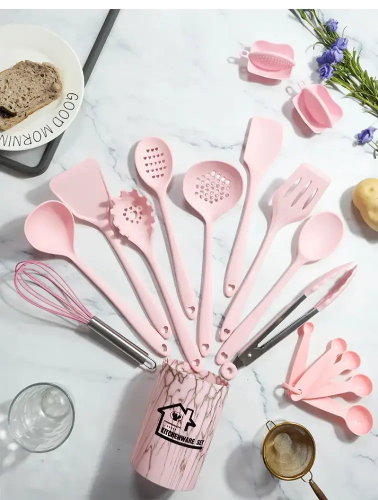 Pink Silicone Cooking Set