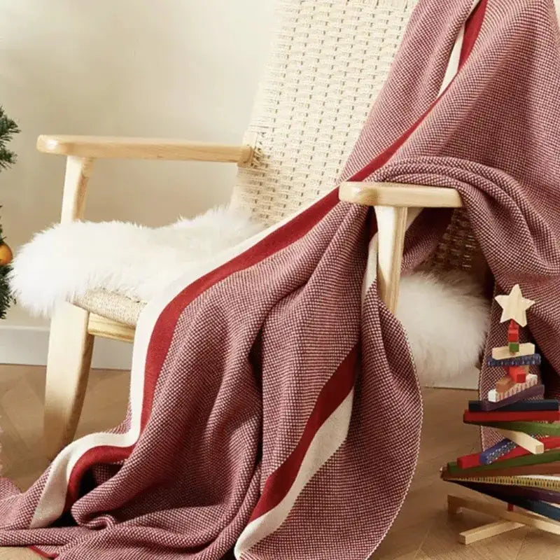 Maroon Striped Knit Throw