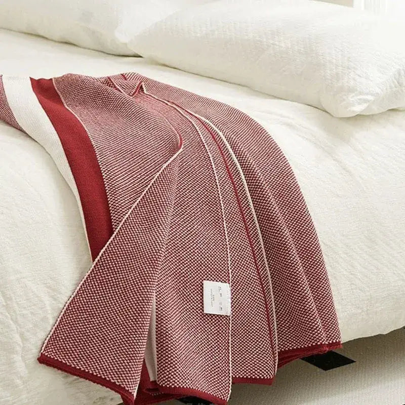 Maroon Striped Knit Throw
