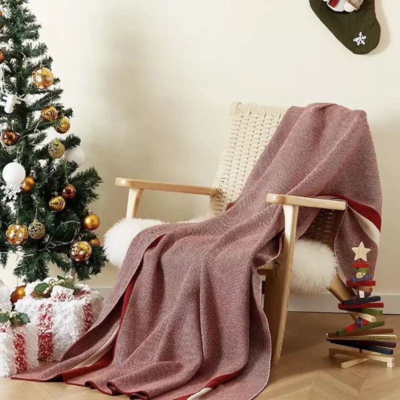 Maroon Striped Knit Throw