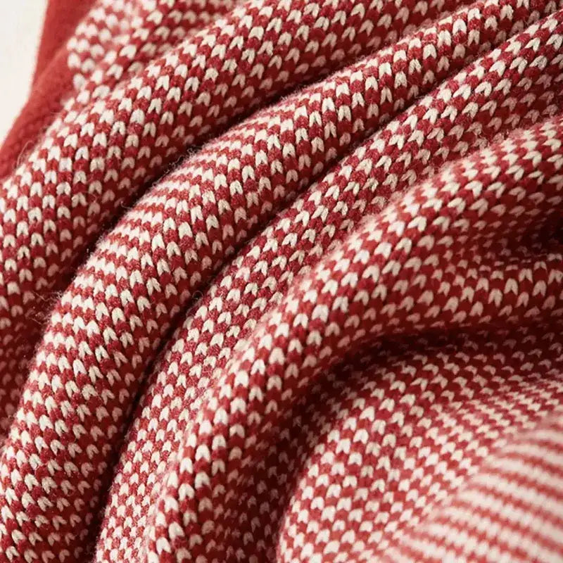 Maroon Striped Knit Throw