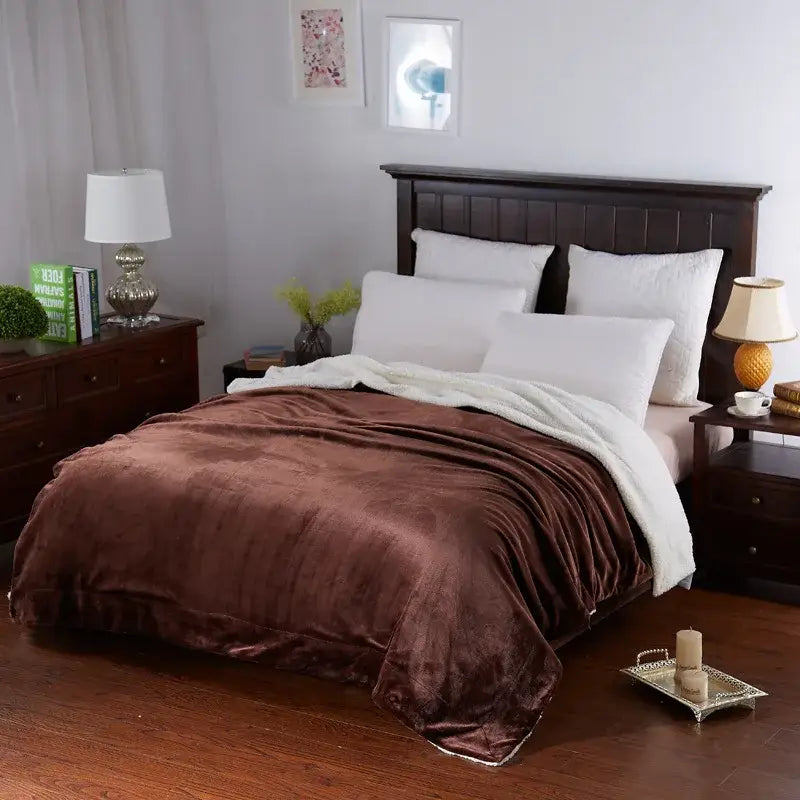 Maroon White Plush Blanket