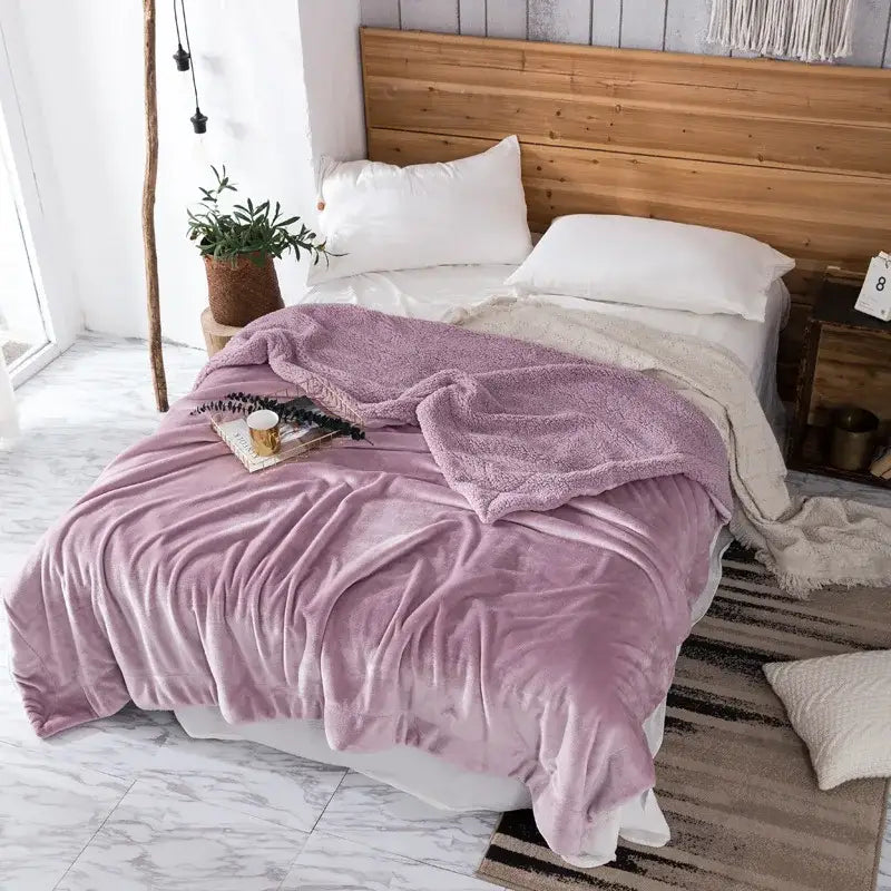 Maroon White Plush Blanket