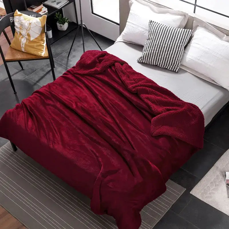 Maroon White Plush Blanket