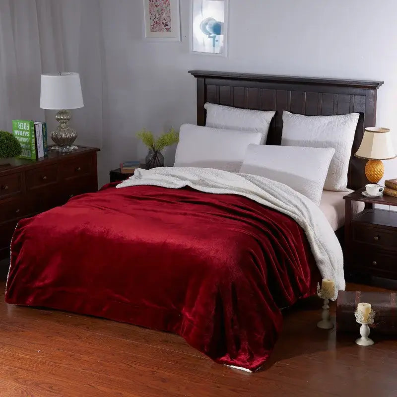 Maroon White Plush Blanket