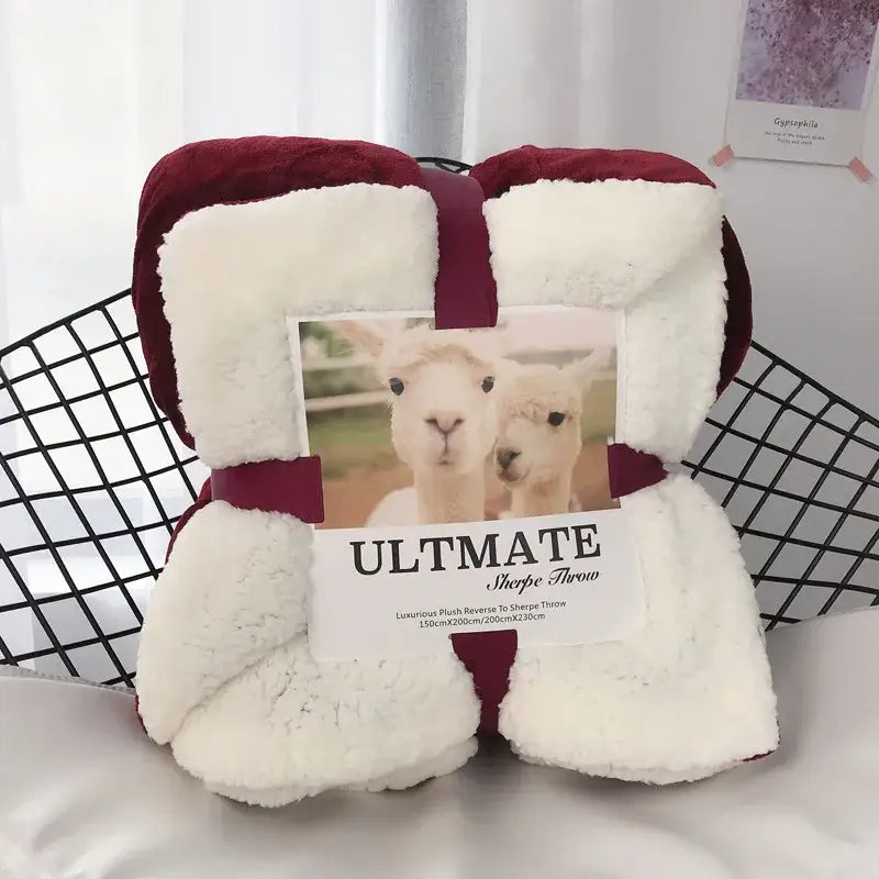 Maroon White Plush Blanket