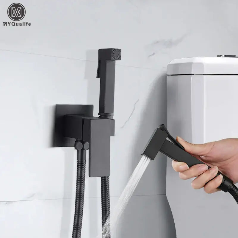 Black Brass Bidet Faucet with Square Spray Head
