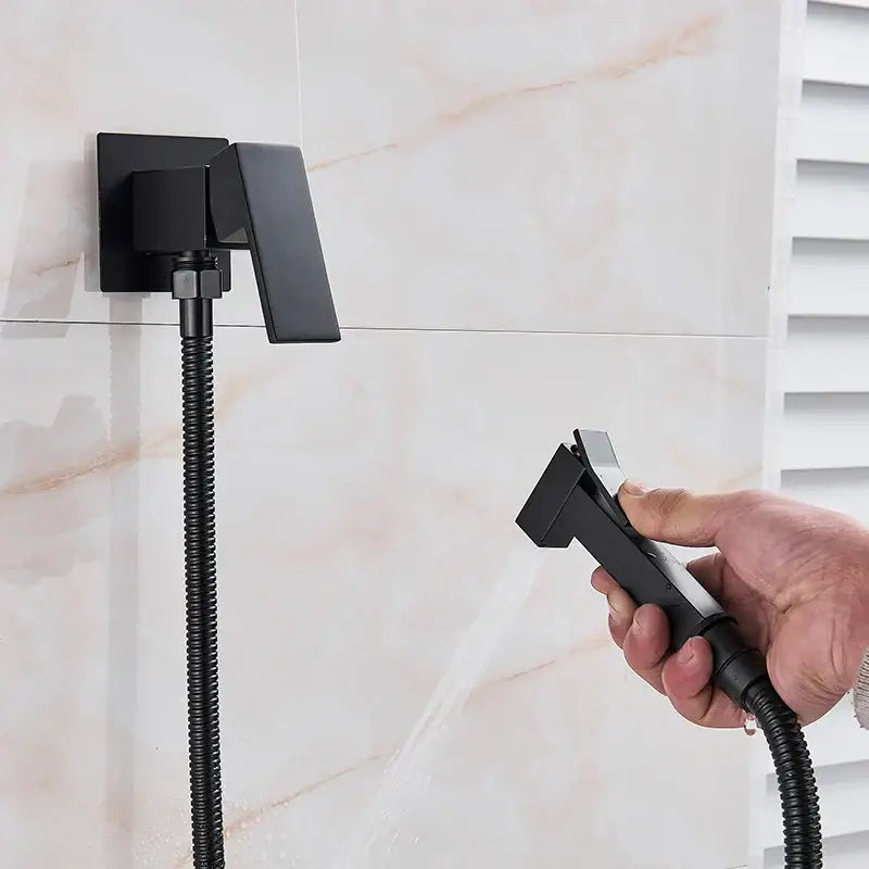 Black Brass Bidet Faucet with Square Spray Head