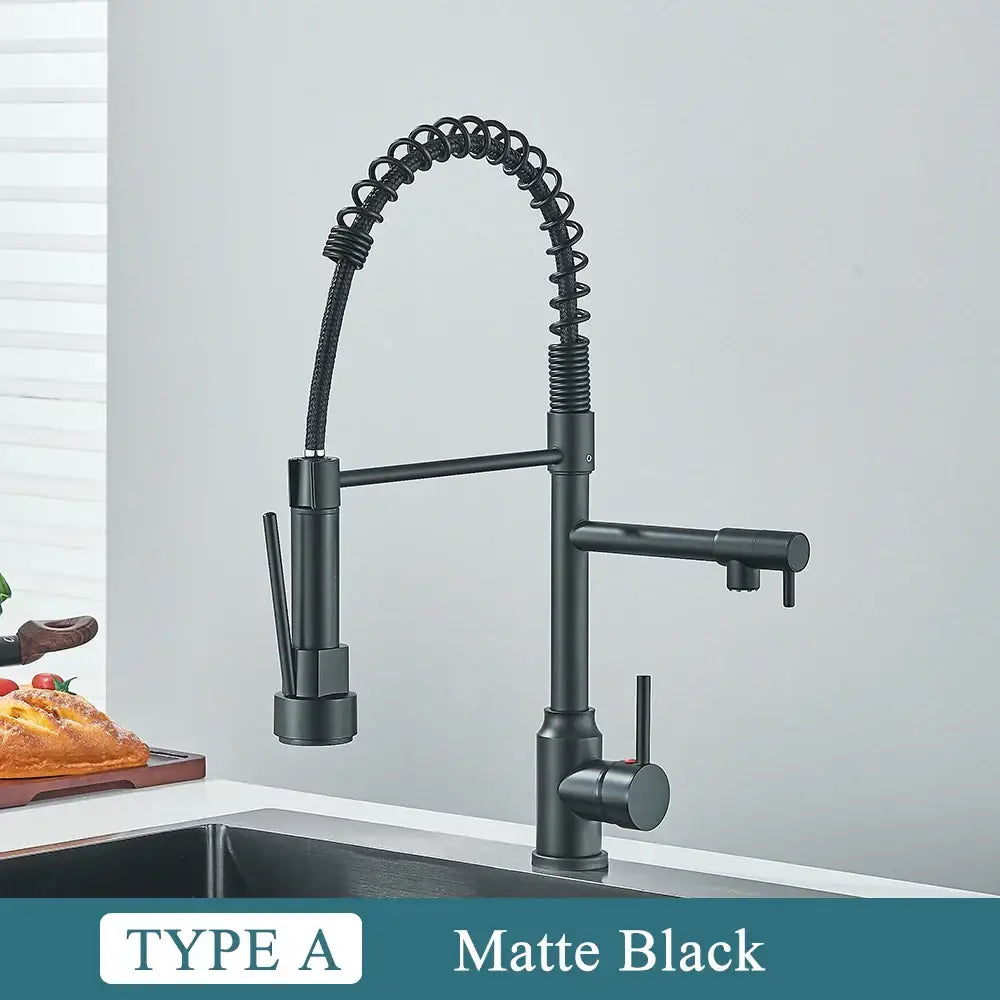 Black Brass Dual Spout Faucet for Kitchens