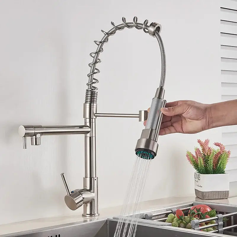 Black Brass Kitchen Faucet with Swivel Spout
