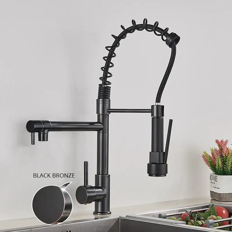 Black Brass Kitchen Faucet with Swivel Spout
