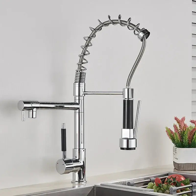 Black Brass Kitchen Faucet with Swivel Spout