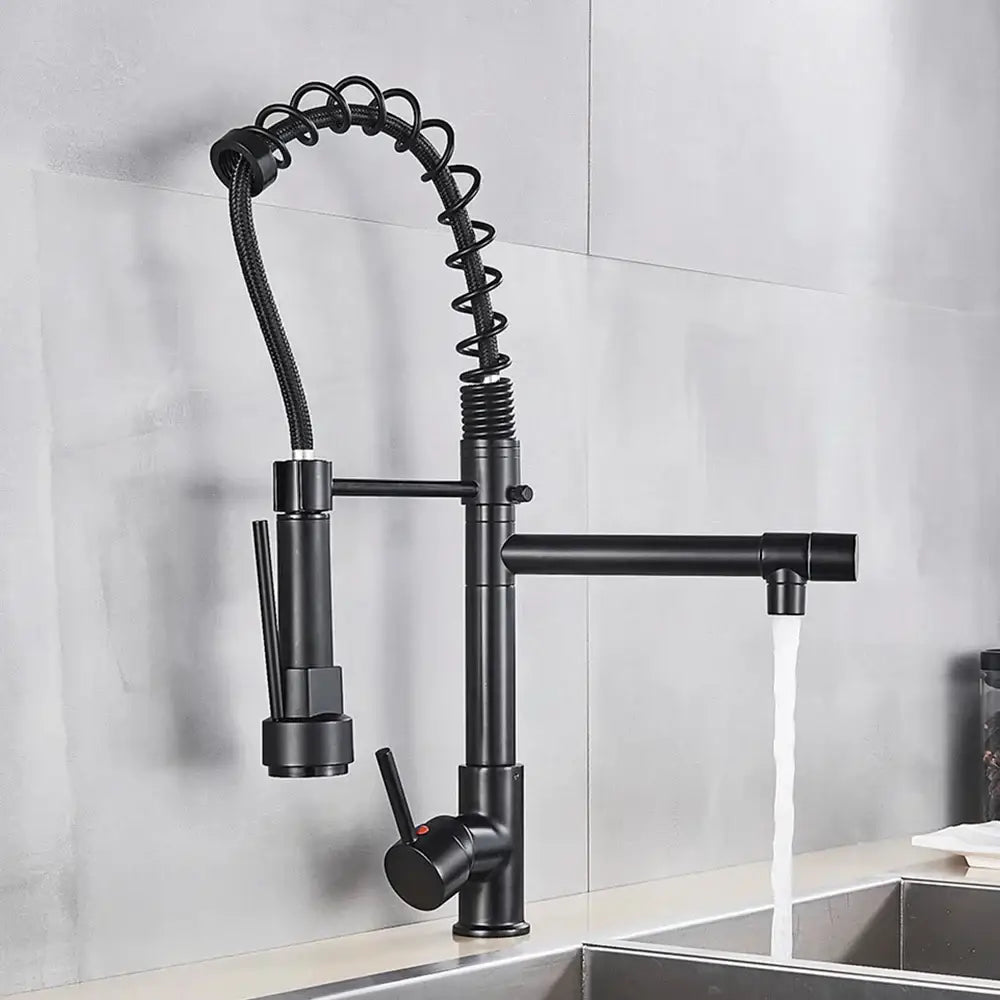 Black Brass Kitchen Faucet with Swivel Spout