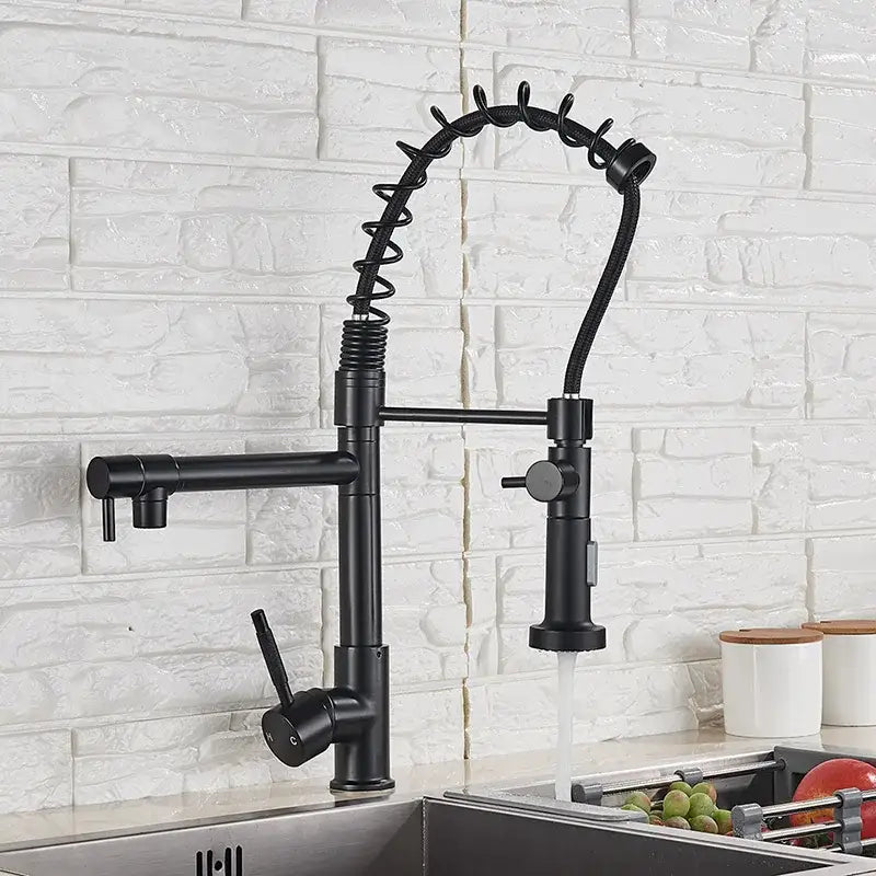 Black Brass Kitchen Faucet with Swivel Spout