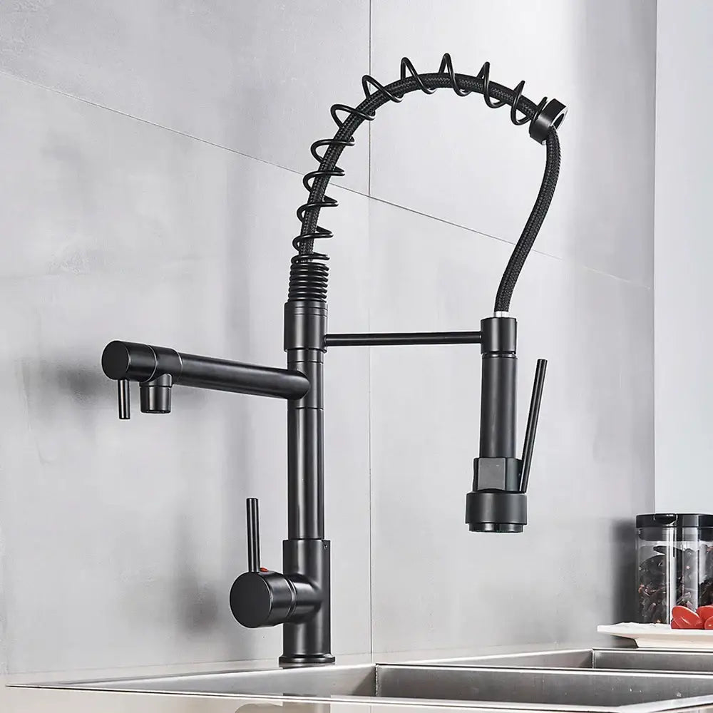 Black Brass Kitchen Faucet with Swivel Spout