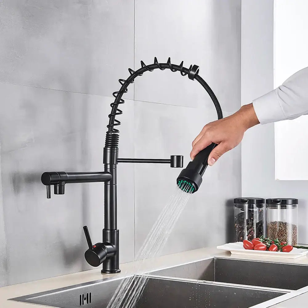 Black Brass Kitchen Faucet with Swivel Spout