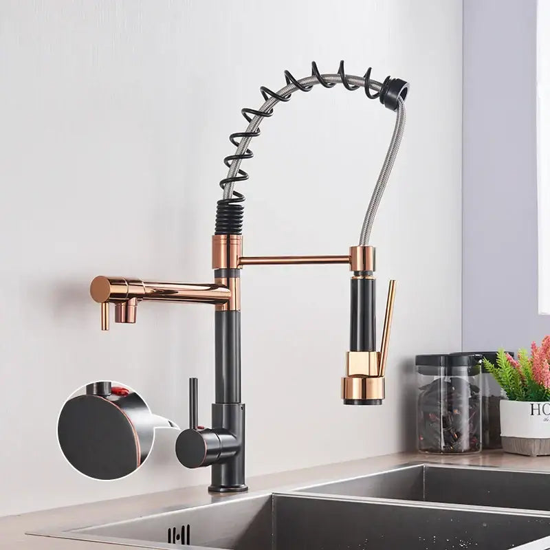 Black Brass Kitchen Faucet with Swivel Spout