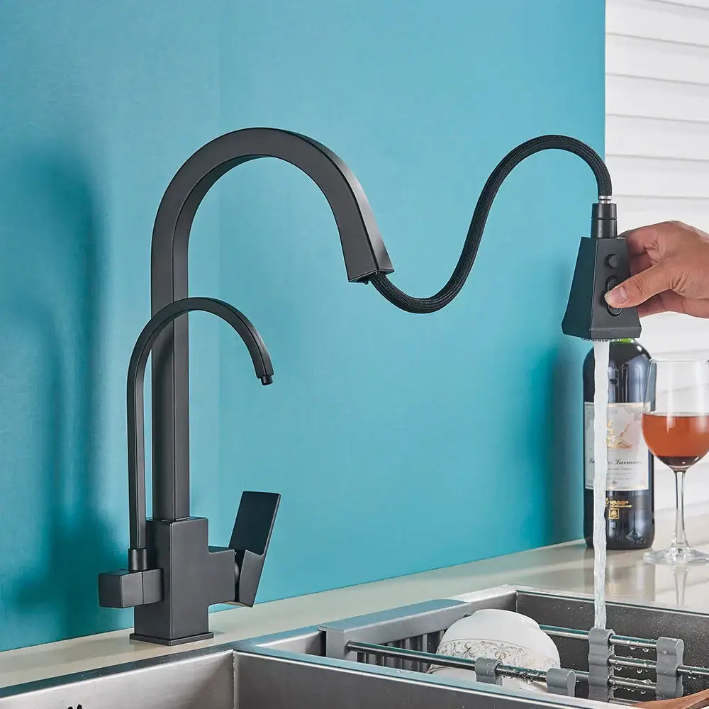 Matte Black Pull-Down Spray Kitchen Faucet