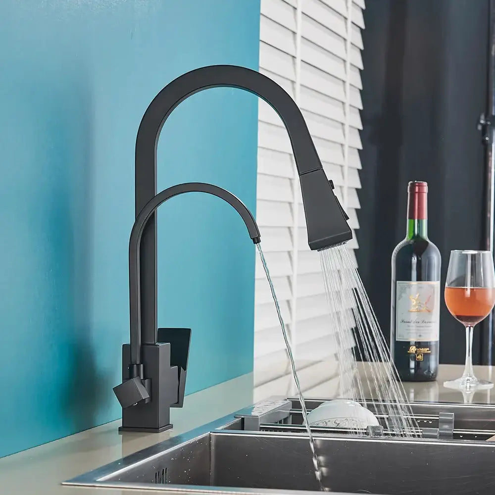 Matte Black Pull-Down Spray Kitchen Faucet