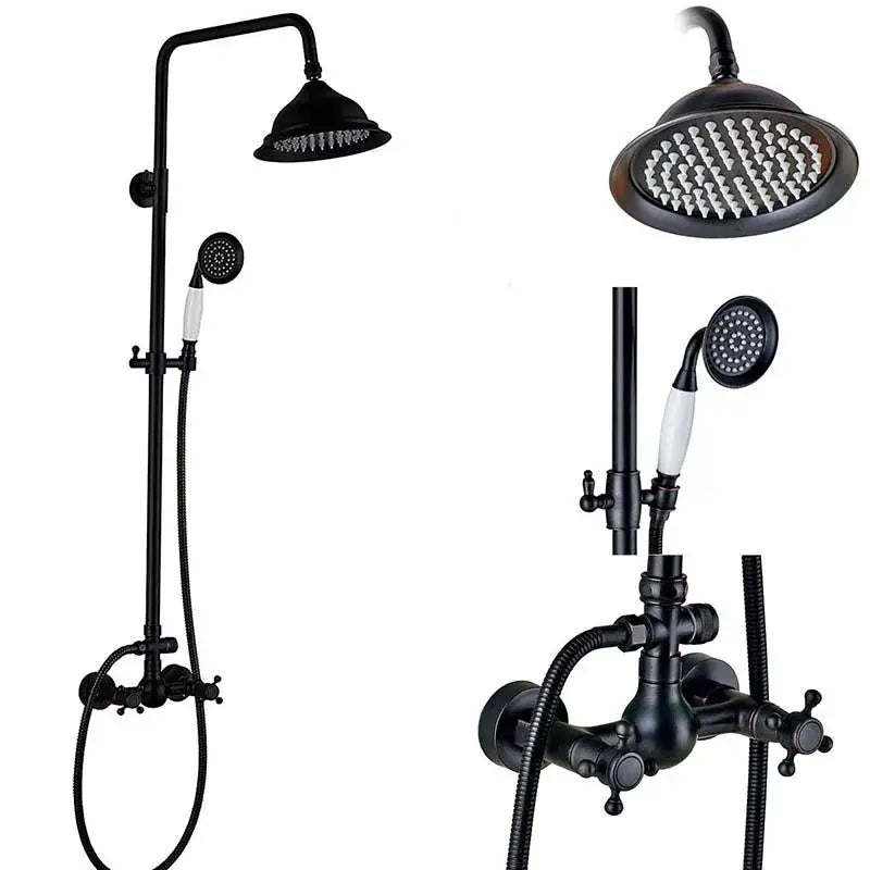 Black Rainfall Shower Dual Handle Bathroom Set