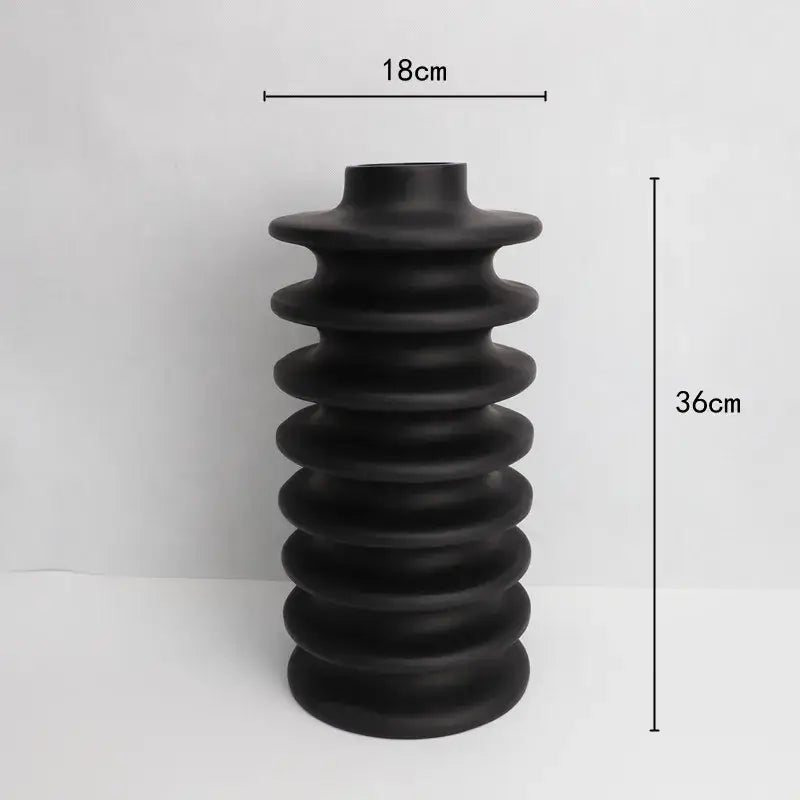 Black Geometric Ceramic Vase Spiral Design