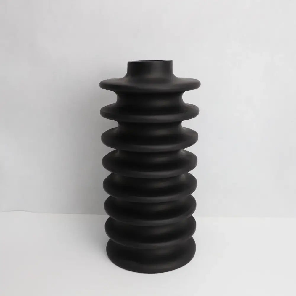 Black Geometric Ceramic Vase Spiral Design